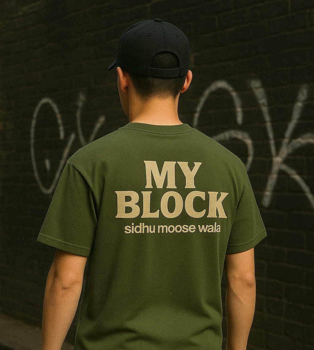 MY BLOCK Design On Backside Oversized Graphic T-Shirt (Sidhu Moose Wala Edition)